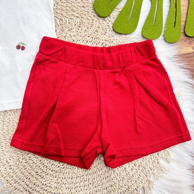 Conj. Blusa Cerejinhas de Paetê e Short - Off White e Vermelho 